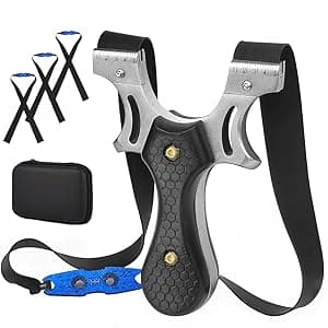 Slingshot, Stainless Steel Slingshots for Adults, Sling Shot for Hunting and Shooting Practice, Come with 3 pcs Flat Rubber Bands and a Storage Case
