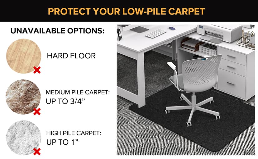 Chair Mat for Carpet, QQpony 36" x 48" Office Chair Mat for Carpeted Floors, Heavy Duty Vinyl Floor Mat with Grips, Carpeted Floor Protector Rolling Computer Desk Mat for Home Office (Black)