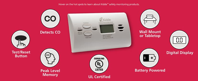 Kidde Carbon Monoxide Detector, AA Battery Powered CO Alarm with LEDs, Test-Reset Button, Low Battery Indicator, Portable