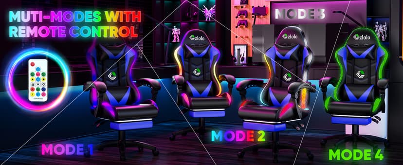 Czlolo Gaming Chair, Racing Style RGB LED Lights Gaming Chairs for Adults and Kids, Lumbar Massager Gamer Chair, High Back Reclining Computer Chair with Footrest and Headrest (Black/Blue)
