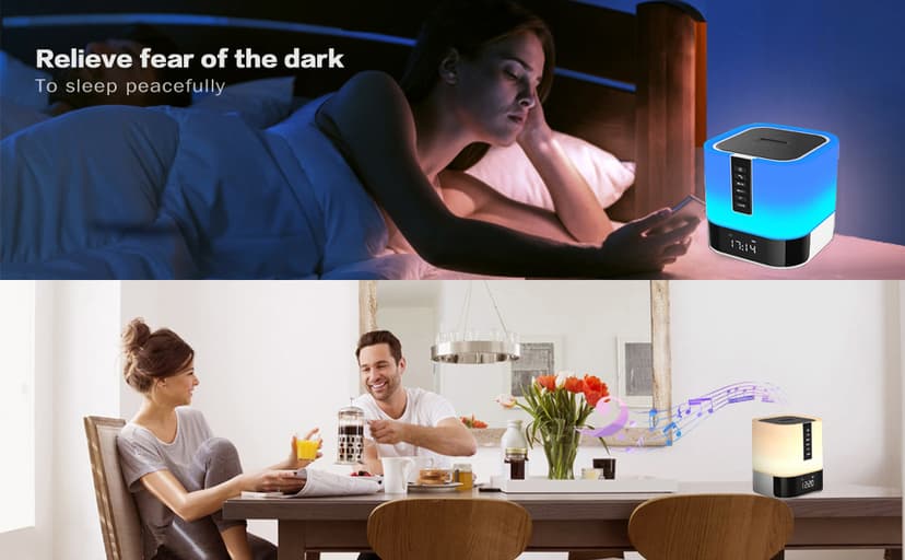 Night Light Bluetooth Speaker, 5 in 1 Touch Control Bedside Lamp Dimmable Multi-Color Changing, Bedroom Alarm Clock, Best Birthday Gift Ideas for 10 11 12 13 14 Year Old Teenage Girls/Boys