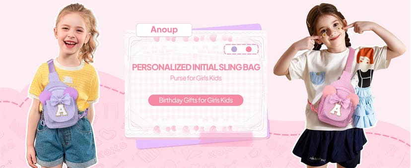Personalized Gifts for Girls Sling Bag Purse for Toddler, 2 3 4 5 6 7 8 Year Old Girls Crossbody Bag Toddler Purse Anoup Gifts for 2 3 4 5 6 Year Old Girl Sling Bag for Girls Kids, Pink E B0GY869KBQ