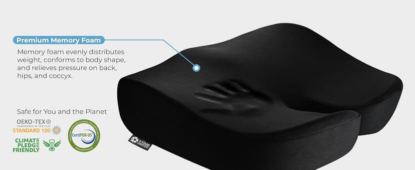 5 STARS UNITED Seat Cushion - Memory Foam Chair Cushion for Tailbone Pain Relief - Ergonomic Support for Coccyx, Sciatica & Butt - Office, Desk & Gaming Chair, Car Seat, Wheelchair, Airplane, Black