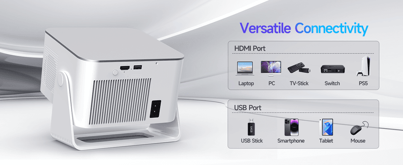 Mini Projector with Wifi and Bluetooth, Outdoor Portable Proyector 4/8K Support, 600ANSI/ 1080P/ Obstacle Avoidance/ Auto Focus, Smart Alwtniet HY350Max for Bedroom Movie HDMI/USB/Smartphone/Laptop B0G398YVW3