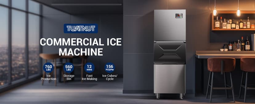 Commercial Ice Maker, 760 LBS/24h with 560 LBS Storage Bin, 156 Ice Cubes Ready in 5-15 min, Self Cleaning Stainless Steel Industrial Ice Machine for Bar Restaurant Cafe