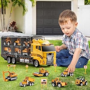 NIPLOOOW Kids Boys Construction Truck Vehicle Toy Set with Play Mat and Die-Cast Toy Car, Transport Carrier Truck for Kids 3-5, Birthday Gifts Toys for 3-8 Year Old Boys B0D7M51TRB