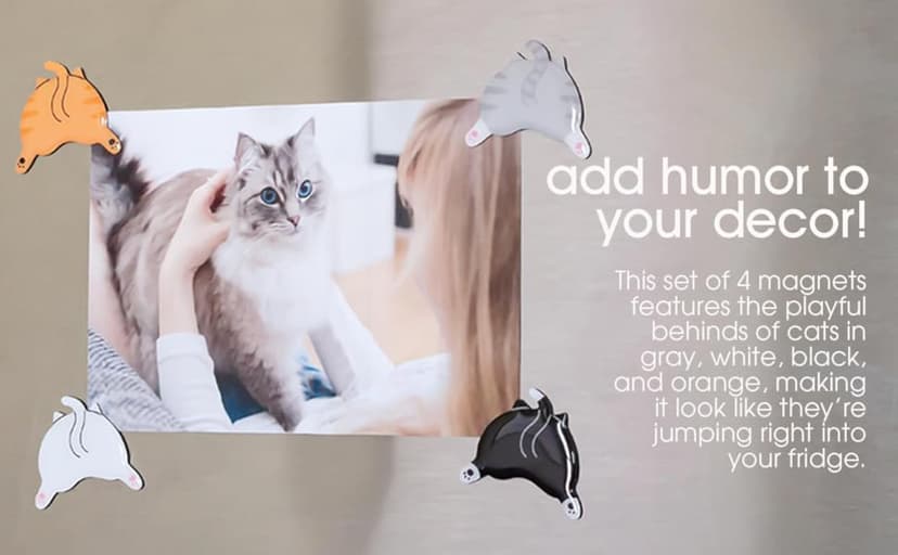 Pearhead Cat Bum Kitchen Magnets, Pet Themed Refrigerator Magnets, Funny Novelty Gift for Cat Lovers and Pet Parents, Ideal Decor for Home, School Locker and Office Whiteboard, Set of 4