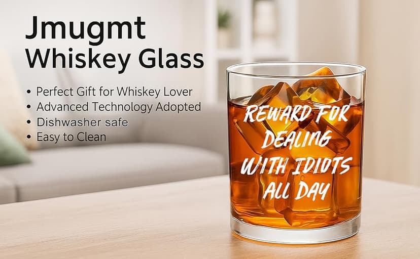 Reward For Dealing With Idiots All Day Whiskey Glass, Funny Gifts for Men Coworker Friend Husband Boss Him Christmas Bosses Day Birthday, 10 OZ Old Fashioned Glass with Gift Box