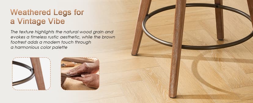 Zesthouse Swivel Farmhouse Bar Stools Set of 4, 26" Modern Counter Stools with Open Back & Natural Wood Legs, Upholstered Linen Fabric Counter Height Barstools, High Chairs for Island Kitchen, Green