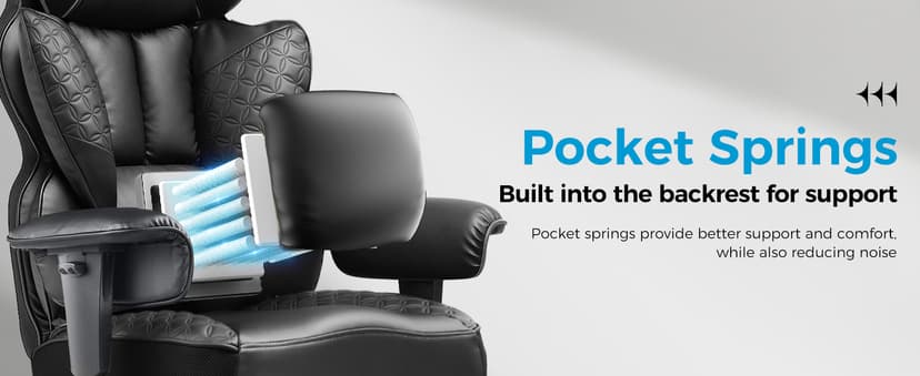 COMHOMA Big and Tall Office Chair 400LBS Wide Ergonomic Gaming Chair with Deluxe Embossing Designed Leather with Foot Rest,150°Reclining Adjustable Armrests Pocket Spring Back Support and Pillow