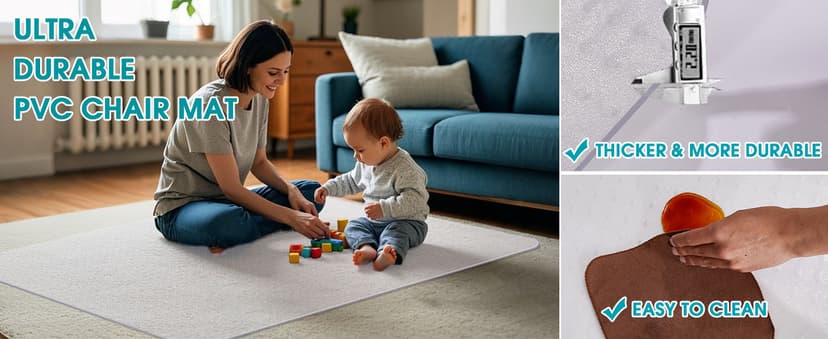 Office Chair Mat for Carpets, 48"x 36" Heavy Duty Clear Plastic Floor Protector, Non-Slip Computer Desk Chair Mat for Low Pile Carpeted Floors, Smooth Rolling Carpet Chair Mat for Home Office
