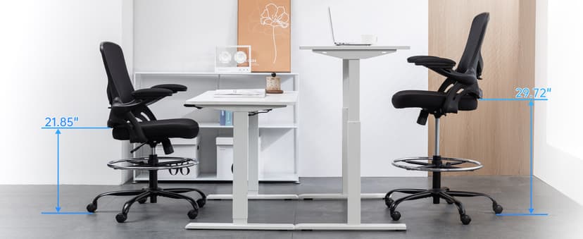 Drafting Chair Ergonomic Comuputer Standing Desk Chair with Flip-Up Arms and Lumbar Support, Tall Office Chair with Adjustable Footrest, Stool Counter Height Office Chairs Black