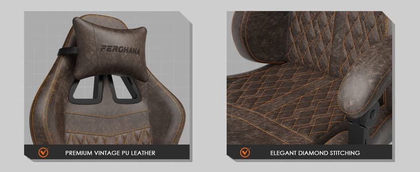 Ferghana Vintage PU Leather Gaming Chair, Ergonomic Gamer Chair with Massage, High Back Computer Office Chair with Footrest for Adults, Racing Style Reclining Video Game Chair (Brown)