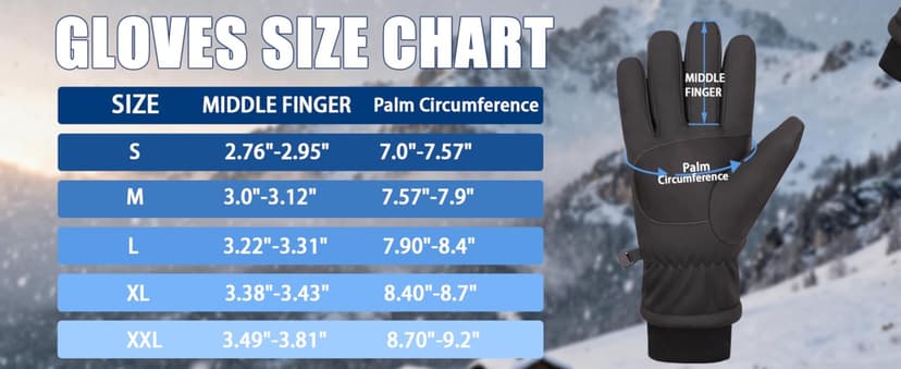 Jeniulet Waterproof Winter Gloves for Men Warm Ant-slip Touchscreen Ski Snow Cycling Running Cold Weather Long Fleece Lining