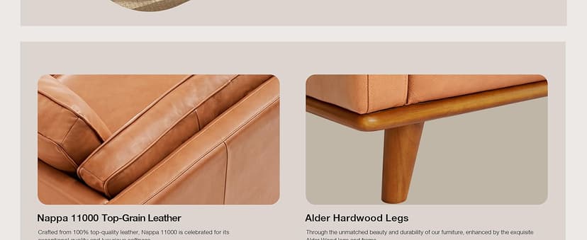 Valencia Artisan Full Leather Loveseat Sofa 66” - Pure Full Italian Nappa Leather Couch, Solid Wood Accent, Ultimate Comfort, Cognac Tan