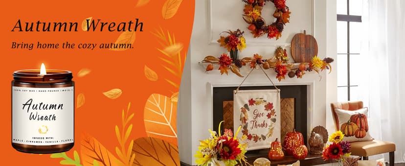 Auelife Fall Candle Set | 4 Pack Scented Candles for Home - Candle Gifts for Women Men, Soy Candles Home Scented | Autumn Fragrance of - Apple Pie/Cinnamon/Harvest/Wreath B0CC98RMFT
