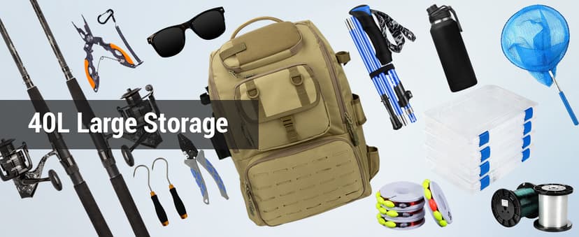 onedayHI Fishing Backpack with Rod Holders,40L Large Water-resistant Fishing Tackle Bag with Cooler,Tackle Box Backpack