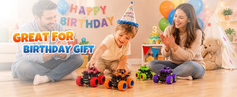 4 Pack Monster Trucks Toys for Boys 2 3 4 5 6 7 Year Old, Friction Powered Pull Back Car Toys for Toddlers Kids Ages 3-5 2-4 4-7, Best Birthday Christmas Party Gift for Boys and Toddlers B07SRZ87DF