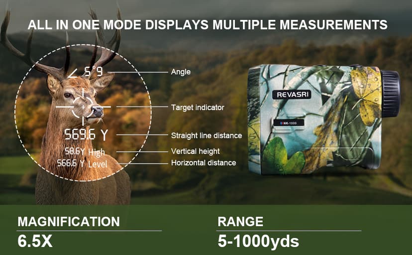 REVASRI Hunting Laser Rangefinder with Rechargeable Battery 1000 Yards Hunting Range Finder with Target Acquisition Technology Easy-to-Use Clear Accurate Rangefinders for Hunters