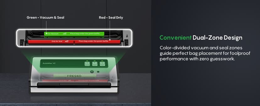 FRESKO Vacuum Sealer Machine with Automatic Bag Detection, Double Heat Seal, Compact Food Sealer, Easy to Use, Starter Kit