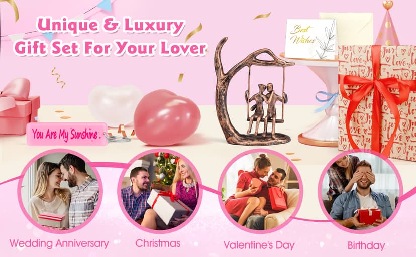 Anniversary Wedding Gifts for Couple/Her - Romantic Couple Statue in Love, Antique Bronze Metal Figurine Sweet Loving Together Iron Sculpture Decor, Gifts for Wife Husband Christmas