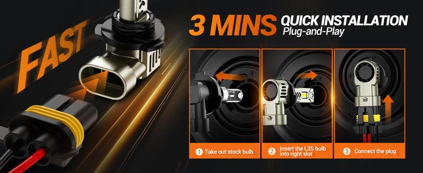SEALIGHT 9006/HB4 LED Bulbs, 10X 45,000LM Ultra Brightness, 1:1 Mini Size L2S 9006 Driving Light Bulb, 6500K Cool White, 70,000Hrs Long Service Life with Cooling Fan, Plug and Play, Pack of 2