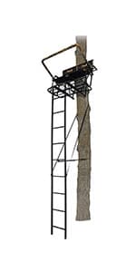 Muddy 2-Person Ladder Tree Stand for Deer Hunting, The Partner, 17' Tall, Black - Adjustable Climbing Treestand with Platform, Straps and Safety Harness for Shooting