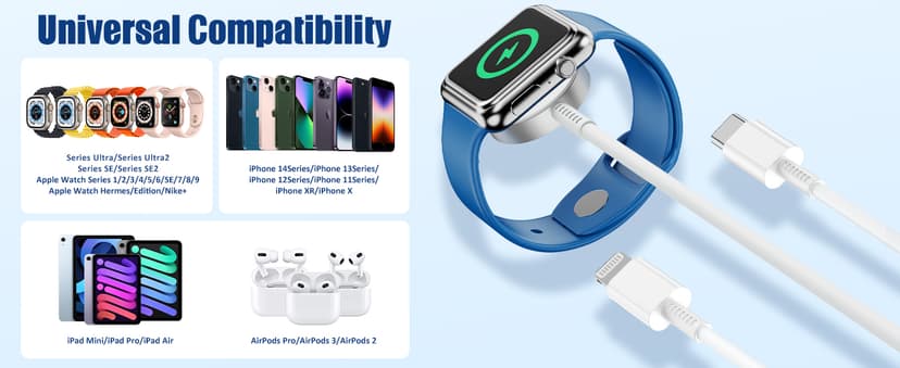 for Apple Watch Charger Fast Charging,3 in 1 Multi Chargers Cable with 20W USB C Charger, iWatch Charger Cord 6FT for iWatch Series Ultra 3/2/SE 3/11/10/9/8/7/6/5/4/iPhone17 15 16 Pro Max/14/13/12/11