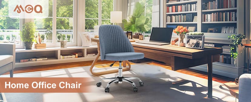 DUMOS Office Chair, Comfy Desk Chair Rolling Vanity Swivel Task Chairs with Wheels, Wide Seating Armless Height Adjustable Computer Chairs for Home,Bedroom,Student,Adults, Blue