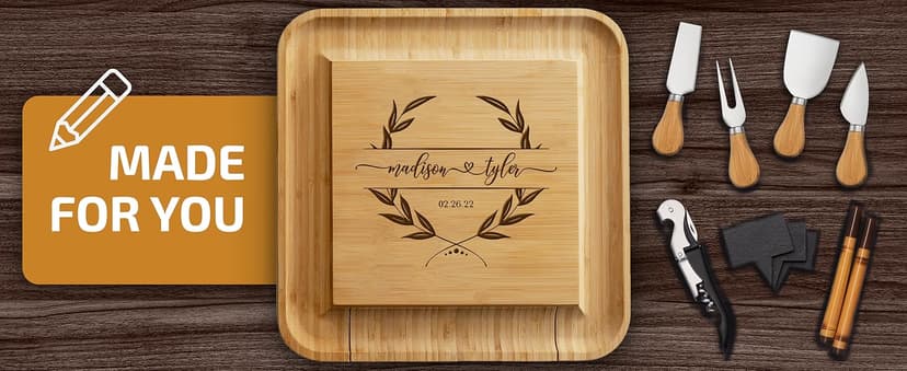 Bambüsi Personalized Charcuterie Board - Custom Engraved Bamboo Cheese Board Set for Couples, House Warming Gifts New Home, Wedding, Bridal Shower, Birthday Gifts for Women, Anniversary, Chrismas