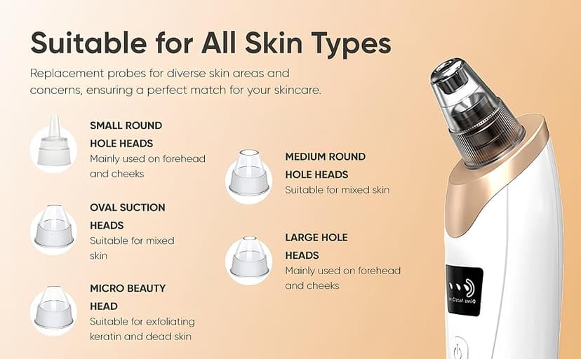 Blackhead Remover Vacuum - Professional Blackhead Extractor for Face with 3 Adjustable Suction Levels, USB Rechargeable Pore Cleaner, and 5 Interchangeable Probes (White)