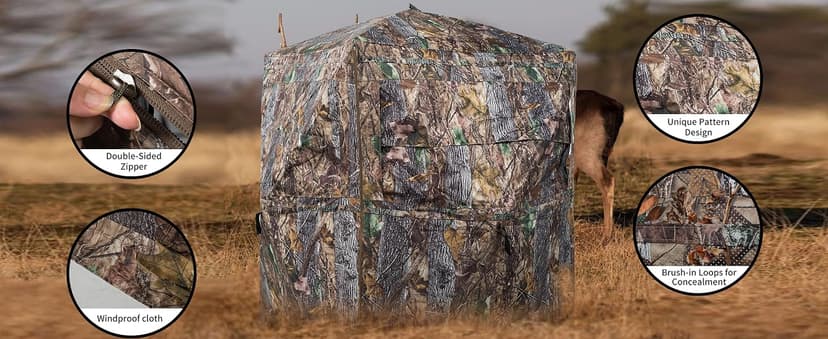 FUNHORUN Hunting Blind 270/360 Degree See Through Ground Blind with Carrying Bag, 2/3/4 Person Pop Up Camouflage Tent Portable Concealed Shelter