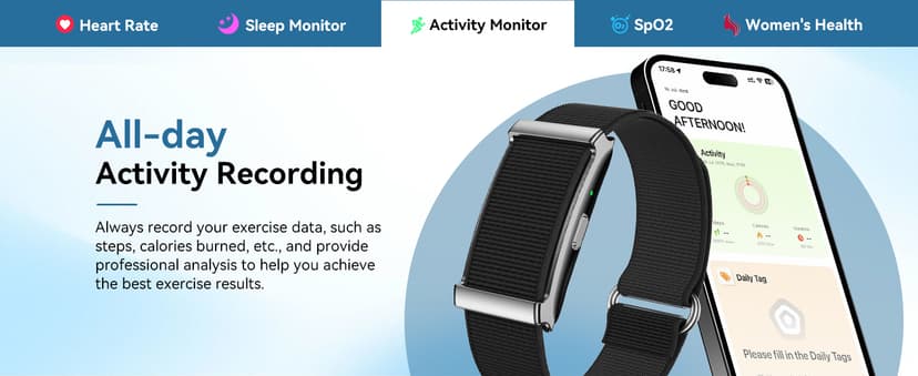 Smart Bracelet for Men Women,Health Activity Fitness Trackers with Continuous Heart Rate Monitor, 24/7 Sleep Tracking, 120+ Sport Modes, 30-Day Battery Life,Includes 2 Replacement Bands(Black)