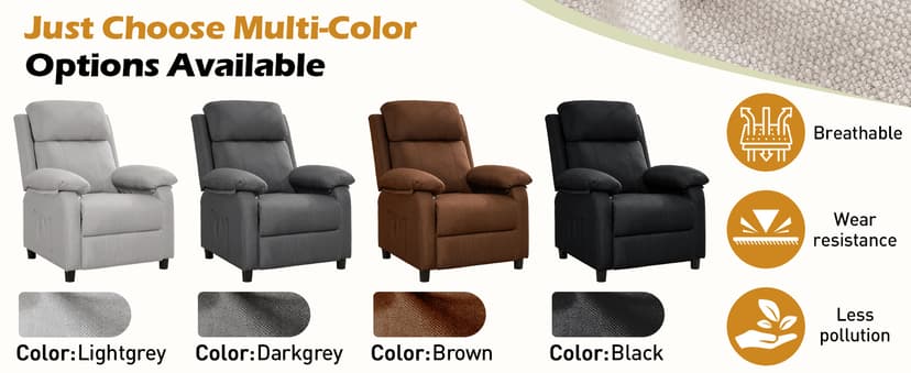 Korser Recliner Chair, Living Room Chairs for Adults, Padded Deep Seat Reading Chair with Side Pockets, Small Recliners for Small Spaces, Lounge Chair for Living Room, Bedroom, and RV (Linen)