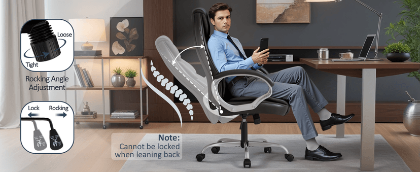 Homall Office Chair High Back Computer Desk Chair, PU Leather Adjustable Height Modern Executive Swivel Task Chair with Padded Armrests and Lumbar Support (Black)