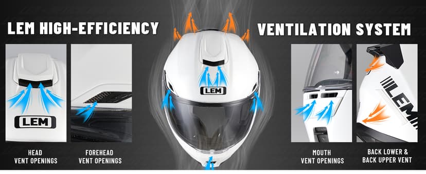 LEM Modular Motorcycle Helmets Fiberglass, Full Face Motorcycle Helmet Flip Up for Touring, DOT Certified, Release Sun Visor & Removable Comfort Liner, Lightweight Street Bike Helmet (White, M)