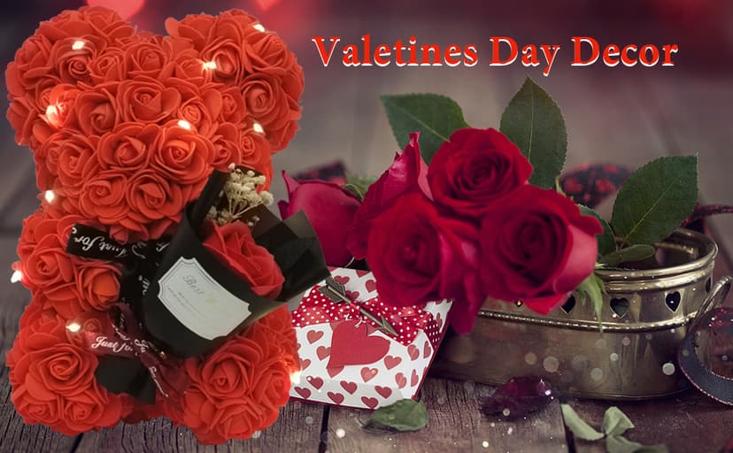 Romantic Valentine's Day Gift For Her Artificial Flower Rose Teddy Bear With Preserved Flowers Bouquet And Blind Box Pearl Necklace Birthday Gift For Wife Girlfriend Mom Women Mothers Day Home Decor