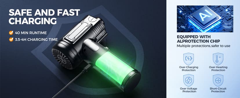 Compressed Air Duster: 100000RPM Electric Air Duster with LED Light Mini Air Blower Rechargeable Cordless Keyboard Cleaning Jet Dry Blower - Car, PC and Home Cleaning Kit Replaces Compressed Air Can