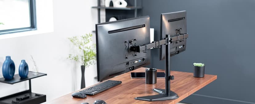 VIVO STAND-V002F Dual LED LCD Monitor Free-Standing Desk Stand for 2 Screens up to 27 Inch Heavy-Duty Fully Adjustable Arms with Max VESA 100x100mm