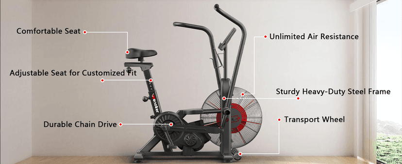 Air Bike, Wenoker Exercise Bike Air Resistance Stationary Bike for Home, Indoor Bike with Dual Action Handlebars, APP Connection Customizable Monitor