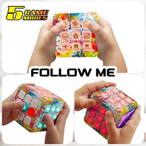 Power Your Fun Cubik LED Flashing Cube Memory Game - Electronic Handheld Game, 5 Brain Memory Games for Kids STEM Sensory Toys Brain Play Puzzle Fidget Light Up Cube Stress Relief Fidget Toy (Tie Dye)