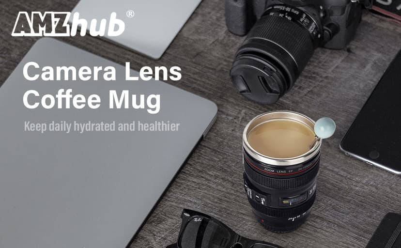 Camera Lens Coffee Mug,Travel Coffee Cup,Stainless Steel Lens Mug Thermos Camera Mugs with Lid and Spoon,Cool Gifts for Photographers Men and Women