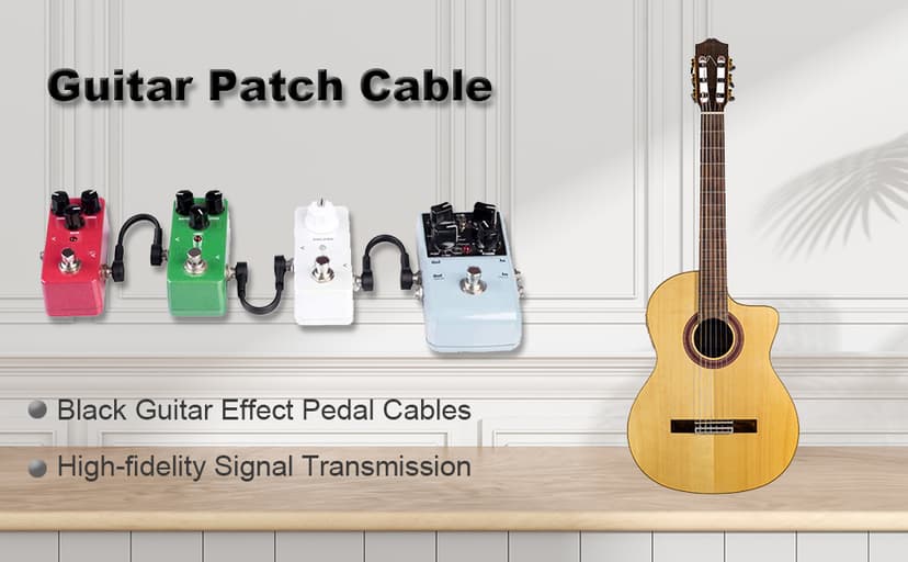 GOGHOST 3 Inch Guitar Patch Cables 6 Pack, 1/4" TS Right Angle Effect Pedal Flat Cables, Pedal Board Patch Cables, Black