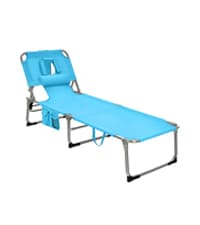 GYMAX Tanning Chair, 330lbs Beach Lounge Chair with Face Hole, Washable Pillow & Carry Strap, Adjustable Folding Chaise Lounge, Layout Lounger for Outside, Patio, Poolside, Lawn (1, Blue)
