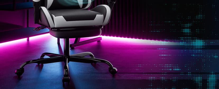 Gaming Chair, Ergonomic Computer Chair with Footrest and Lumbar Support, Height Adjustable Game Chair with 360°-Swivel Seat and Headrest and for Office or Gaming Blackwhite