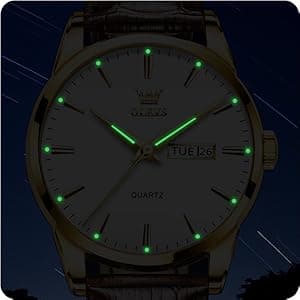 QBAIZI Men's Casual Leather Watch, Easy to Read Three-Hand Analog Stainless Steel Watches for Men, Minimalist Day Date Waterproof Luminous Mens Quartz Wristwatch