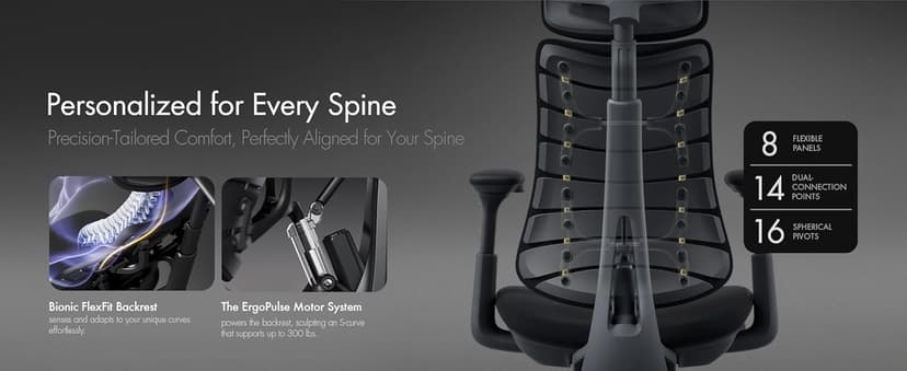 LiberNovo Dynamic Ergonomic Desk Chair + StepSync Footrest Bundle - Comfy Home Office Chair with Adaptive Lumbar Support, 160° Recline & Built-in Spine Stretch, Black+48cm