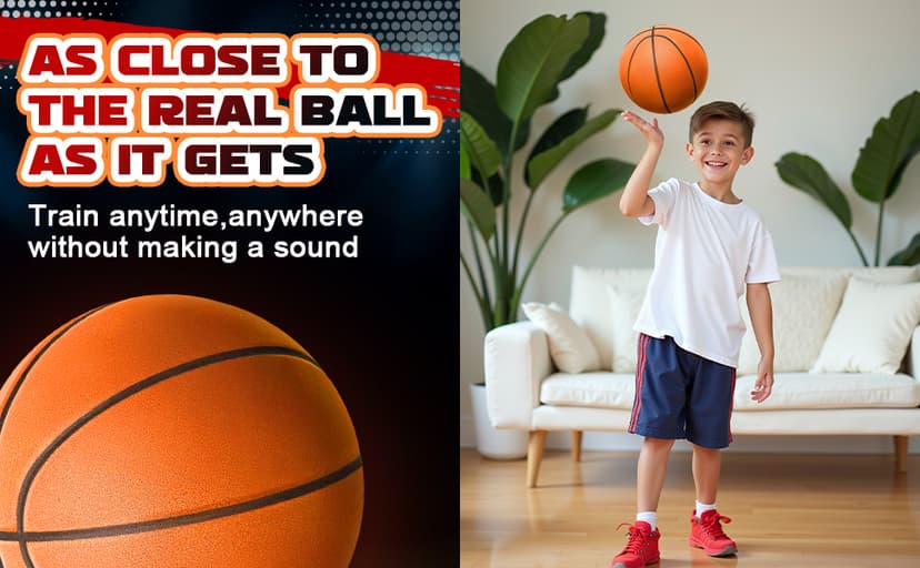 Silent Basketball Size 7 (29.5") – Grooved Airless Indoor Basketball for Quiet Dribbling and Indoor Training, Pro PU Foam Ball – Real Feel Higher Bounce Quieter