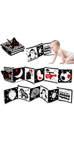Tummy Time Baby Mirror Infant Toys Newborn 0 3 Months Brain Development with Crinkle Cloth Book Teether Black and White High Contrast Baby Toys 2 4 5 0-6 Month Boys Girls Sensory Activity Shower Gifts