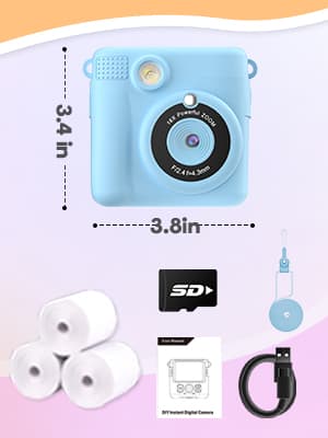 Instant Print Camera for Kids, Christmas Birthday Gifts for Girls Boys, HD Digital Video Cameras for Toddler, Portable Toy for 4 5 6 7 8 9 10 Year Old Girl with 32GB SD Card-Purple